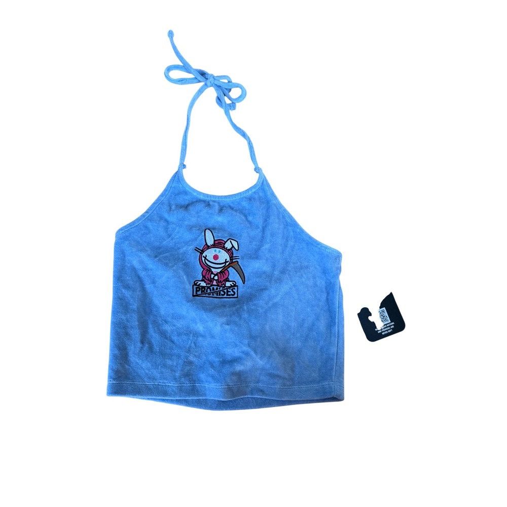 Broken Promises x Happy Bunny Reaper Fuzzy Halter Tank Top Blue BP105242220A